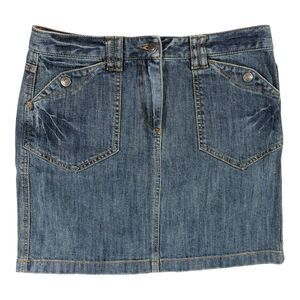 Loft Ann Taylor Denim Mini Skirt Y2K Vintage Cargo Patch Pockets Med Wash Sz 6
